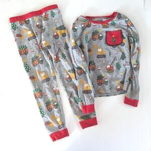 Mud Pie Pajamas Christmas Boys Sz 3-4T Construction Gray Holiday Boutique